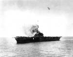 Yorktown stopped and burning, just after 1200, 4 Jun 1942