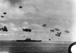 Two B5N Type 97 torpedo bombers flew by carrier Yorktown and destroyer Morris, 4 Jun 1942, photo 1 of 2