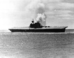 Yorktown burning and listing, afternoon of 4 Jun 1942, before the ship was abandoned