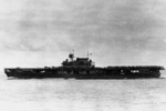 USS Yorktown underway between 0630 and 0730 hours on 4 Jun 1942; note SBD aircraft next to and forward of the island and TBD-1 aircraft to the aft