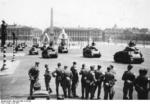 Parade of German PzKpfw 35 S 739(f) medium tanks (captured French AMC 35 S tanks) at the Avenue des Champs-Élysées, Paris, France, Jul 1941