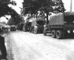 Convoy of US Army CCKW 2 1/2 ton 6x6 cargo trucks, probably in the United States during training, date unknown