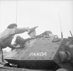Major-General Brian Horrocks of British 9th Armoured Division in a Covenanter command tank during Exercise Limpet, near Thetford, Norfolk, England, United Kingdom, 18 Jul 1942