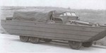 Side view of a later DUKW variant (sloped windshield; right-mounted spare tire), date unknown