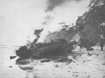 DUKW burning on the beaches of Noemfoor, New Guinea, Jul-Aug 1944