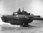US Army DUKW loaded with oil drums coming ashore at Gela, Sicily, Italy, Jul 1943