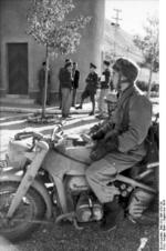 German paratrooper with a KS750 motorcycle, Italy, Sep 1943