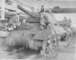 M10 tank destroyer under construction in a General Motors factory in the United States, Mar 1943