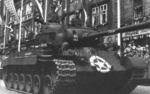 M26 Pershing tank of US 8th Armored Division on parade in Pilsen, Czechoslovakia, 1945