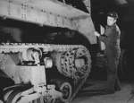 M2 Half-track vehicles under construction, Diebold Safe and Lock Company factory, Canton, Ohio, United States, Dec 1941, photo 1 of 4