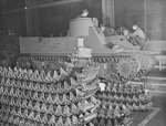 M7 self-propelled artillery vehicle being constructed by the American Locomotive Company in Schenectady, New York, United States, Jan 1943