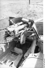 Close-up view of a PaK 40 gun mounted on a Marder II tank destroyer, Kharkov, Ukraine, early 1943, photo 3 of 7