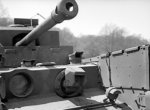 Close-up of the flame projector of a Churchill Crocodile tank during trials at Eastwell Park, Ashford, Kent, England, United Kingdom, 26 Apr 1944