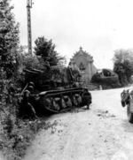 Knocked-out German 4.7 cm PaK(t) auf Panzerkampfwagen 35R(f) self-propelled gun, Le Molay-Littry, France, 20 Jun 1944