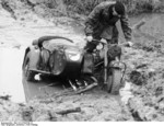 German R75 motorcycle in muddy terrain, Russia, spring 1943