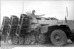 SdKfz. 251 halftrack vehicle, possibly of the German 24th Panzer Division, Russia, Jun 1942; note Wurfrahmen 40 multiple rocker launcher