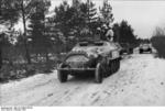 SdKfz. 251 halftrack vehicles in snowy terrain, Russia, Oct 1941, photo 1 of 4