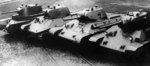 Russian tanks A-8 (BT-7M), A-20, T-34 Model 1940, and T-34 Model 1941, date unknown