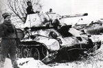 General Pavel Rotmistrov of Soviet 7th Tank Corps with a T-34 tank, 1943