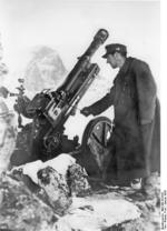 German Army 7.5 cm Gebirgsgeschütz 36 mountain gun operating at 3,000-meter altitude in the Caucasus Mountains in southern Russia, 21 Jan 1943
