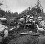 Finnish troops and a German-built 7.5 cm PaK 40 anti-tank gun, Karelian Isthmus, Finland, 1944