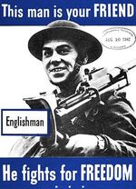 American propaganda poster noting the typical look of a friendly British soldier, 10 Aug 1942; note Boys anti-tank rifle