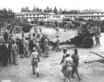 155 mm Howitzer Carriage M1917 or M1918 howitzers on display, Fort Custer, Michigan, United States, Jun 1941