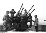 German Flakvierling 38 anti-aircraft gun mounted on top of a flak tower, Germany, 1943, photo 2 of 2
