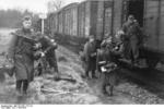 German soldier disembarking a train, Belgium or France, 1943-1944