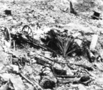 Japanese Type 94 anti-tank gun crew dead in a gun pit after the Battle for Munda Point on New Georgia, Solomon Islands, Aug 1943