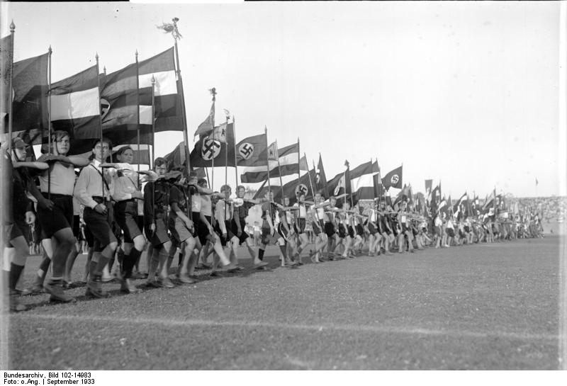 German children parading in a Berlin stadium, Germany, Sep 1933