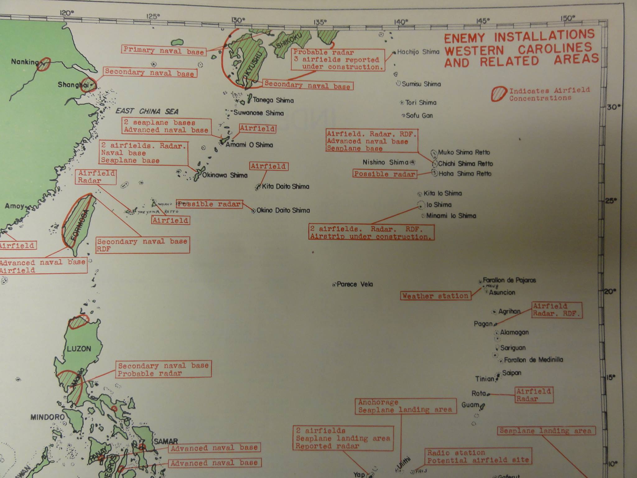 Map showing Japanese positions across the western Pacific, published in US Pacific Fleet and Pacific Ocean Areas Information Bulletin No. 124-44 of 15 Aug 1944
