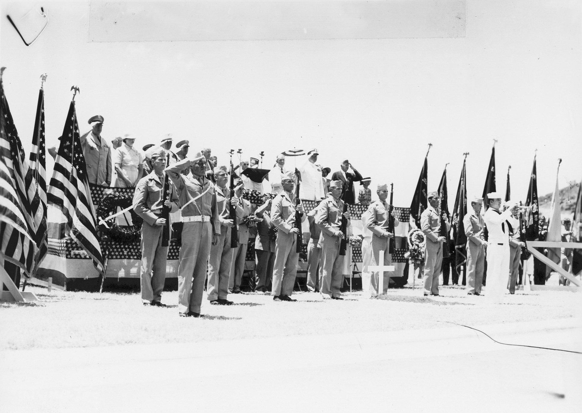 US Marines at the National Memorial Cemetery of the Pacific, Honolulu, US Territory of Hawaii, 29 May 1950