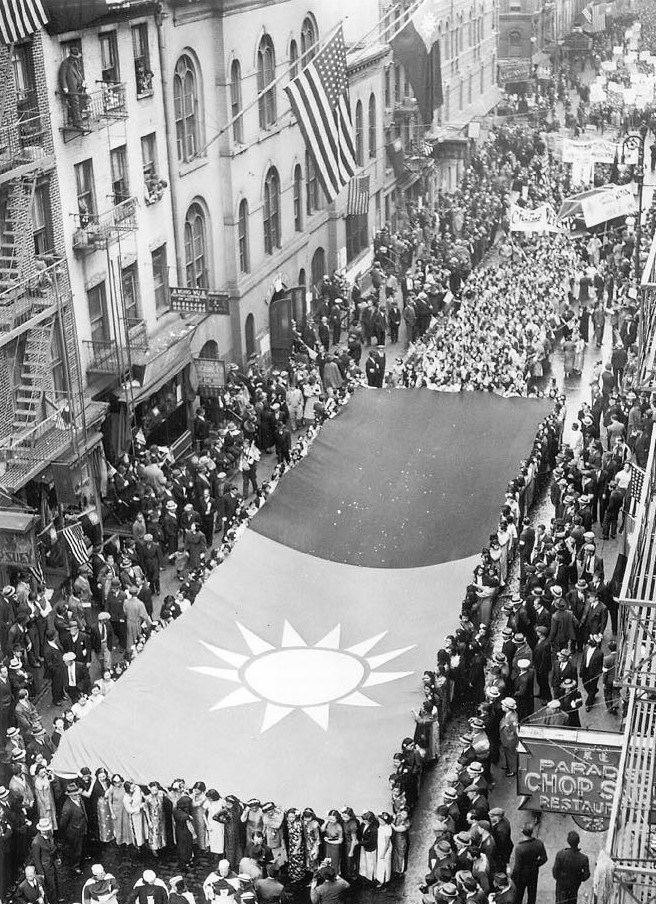 Chinese-Americans parading in support of China against Japanese invasion, New York, New York, United States, 12 May 1938