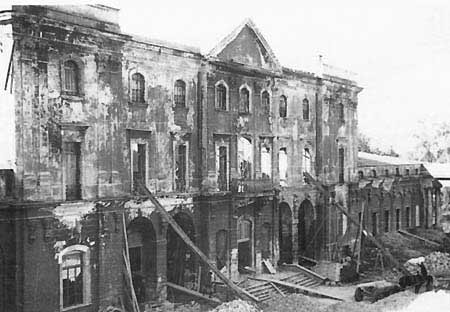 Destroyed Baroque Branicki Palace of Białystok, Poland, 1944