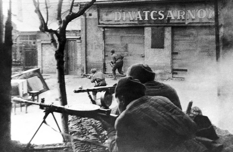 Troops of Soviet 3rd Ukrainian Front fighting in Budapest, Hungary, 5 Feb 1945
