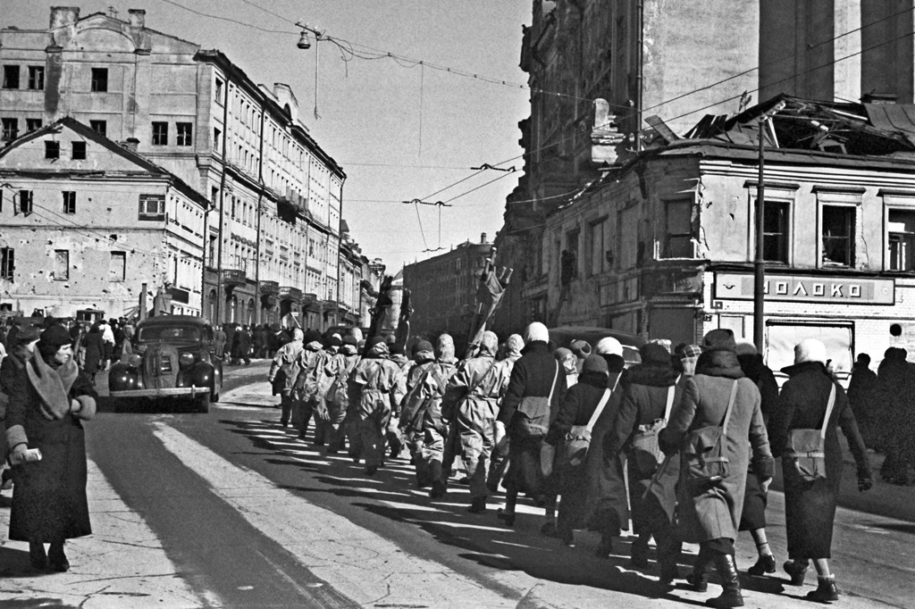 Russian sanitation detachment on Kirov Street in Moscow, Russia, 20 Nov 1941