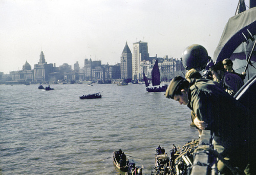 Waitan district of Shanghai, China seen from an American transport, date unknown