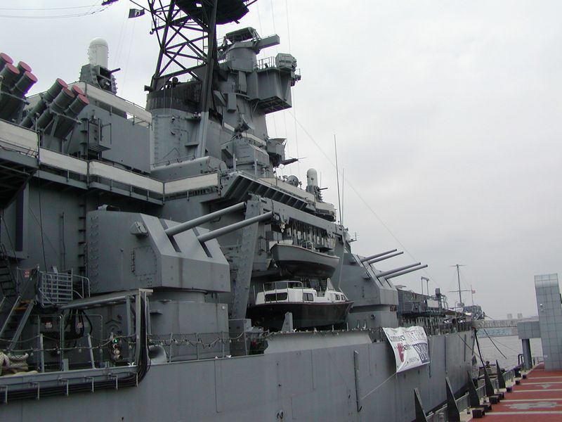 Battleship New Jersey's superstructure as seen from the starboard side, 14 Jun 2004, photo 1 of 2