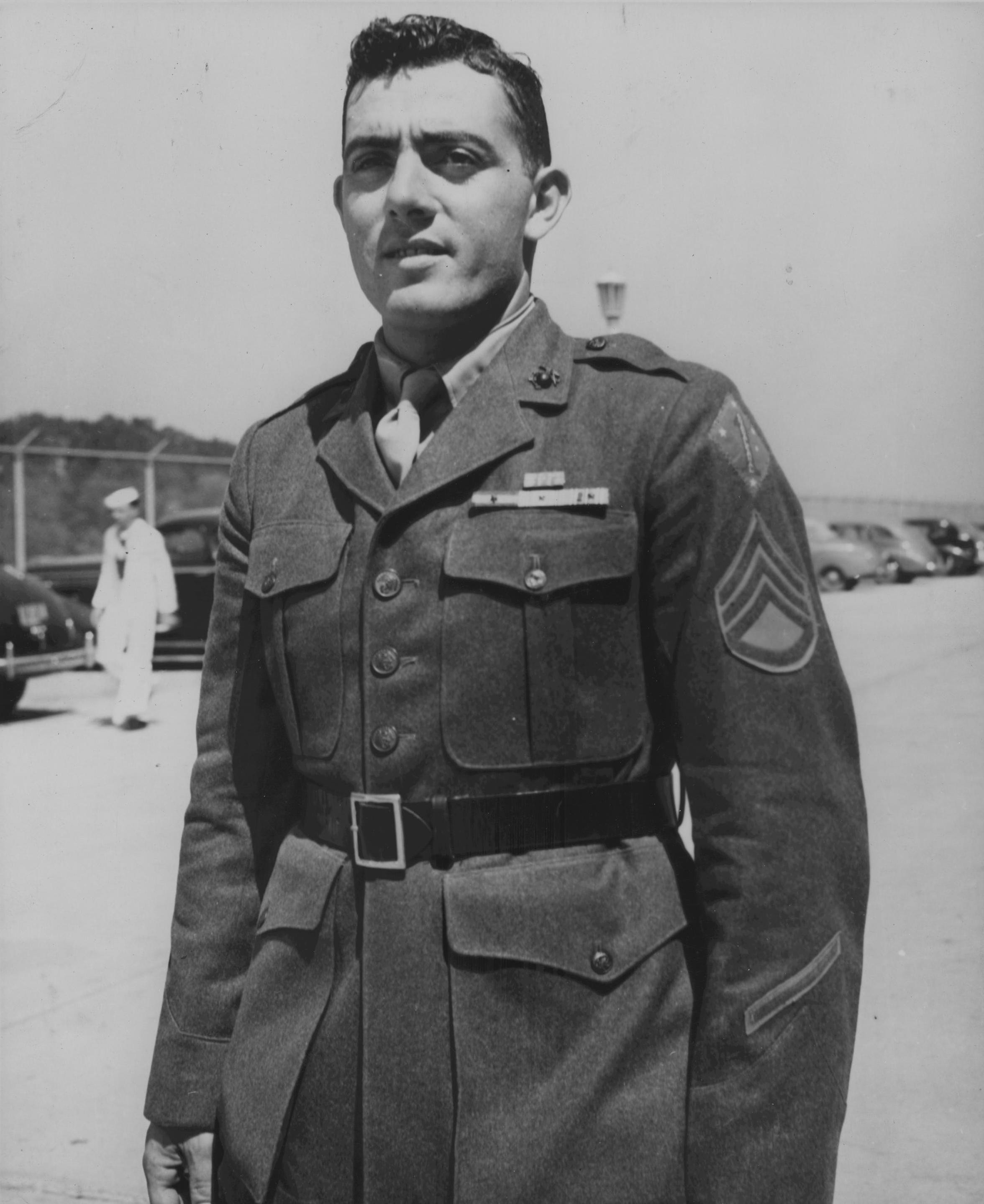 John Basilone at US Marine Corps headquarters, Washington DC, Sep 1943