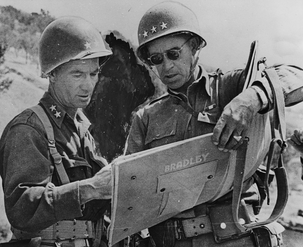 Major General Terry de la Mesa and Lieutenant General Omar Bradley, Sicily, Italy, 1943