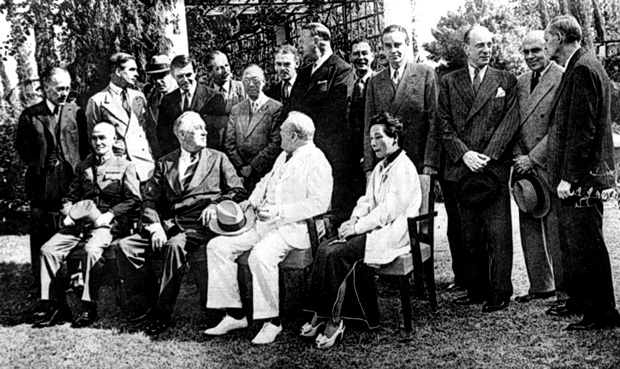 Chiang Kaishek, Franklin Roosevelt, Winston Churchill, and Song Meiling, Cairo, Egypt, Nov 1943, photo 3 of 4