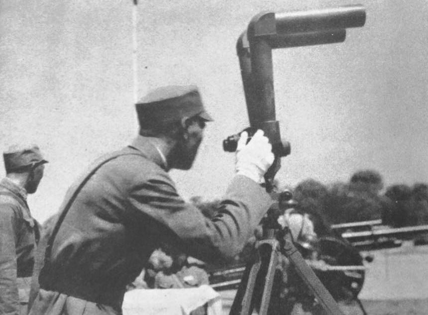 Chiang Kaishek observing an artillery exercise, date unknown