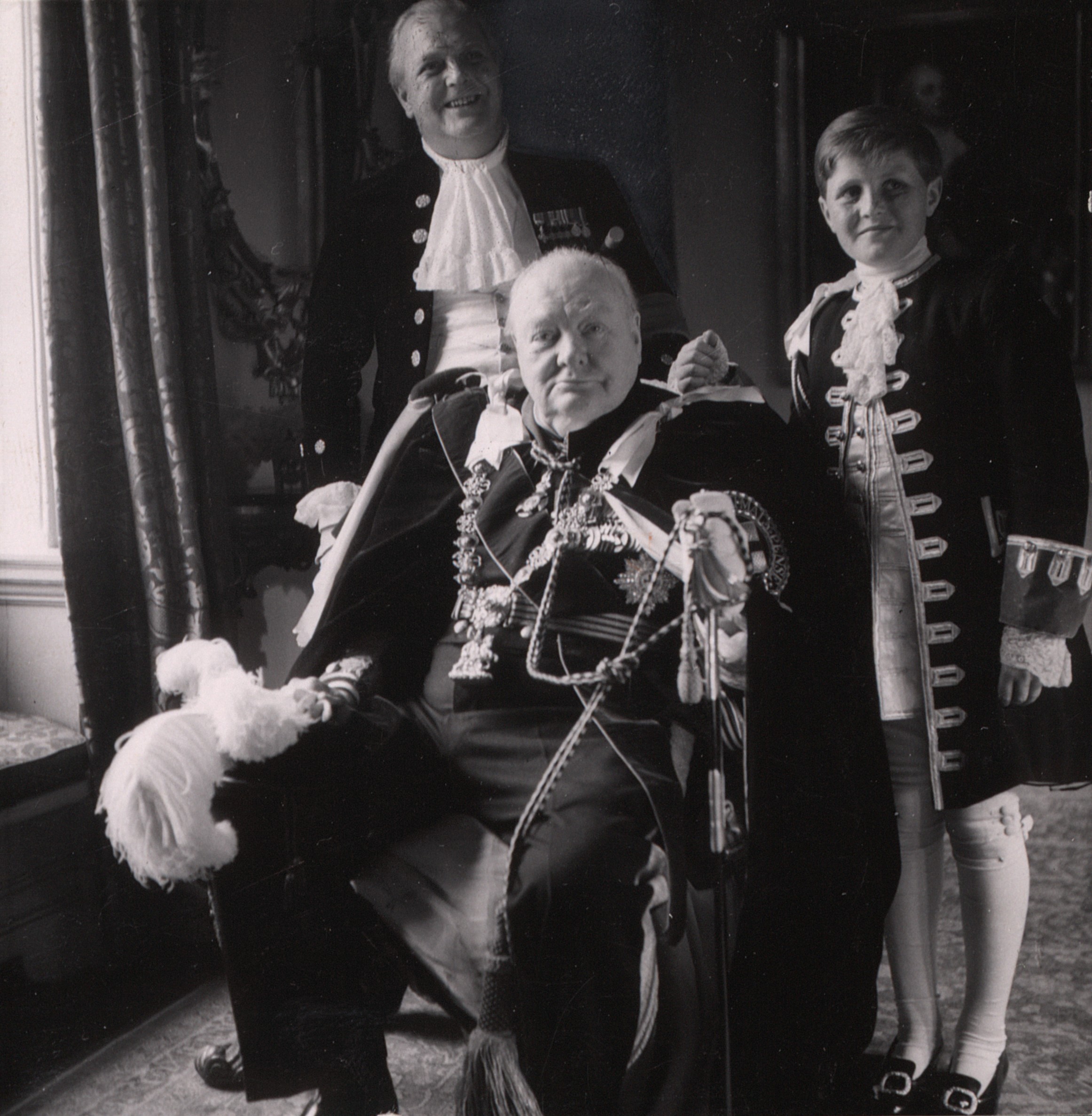Portrait of Winston Churchill, his son Randolph, and his grandson Winston, circa 1950s