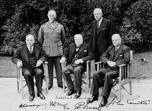 King, Smuts, Churchill, Fraser, and Curtin and the first Commonwealth Prime Ministers' Conference, London, England, United Kingdom, 1 May 1944