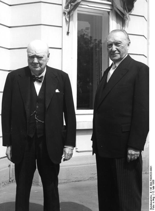 Winston Churchill and Konrad Adenauer at Bonn, Germany, 12 May 1956