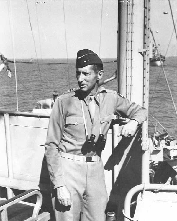 Clark aboard USS Ancon, off Salerno, Italy, 12 Sep 1943