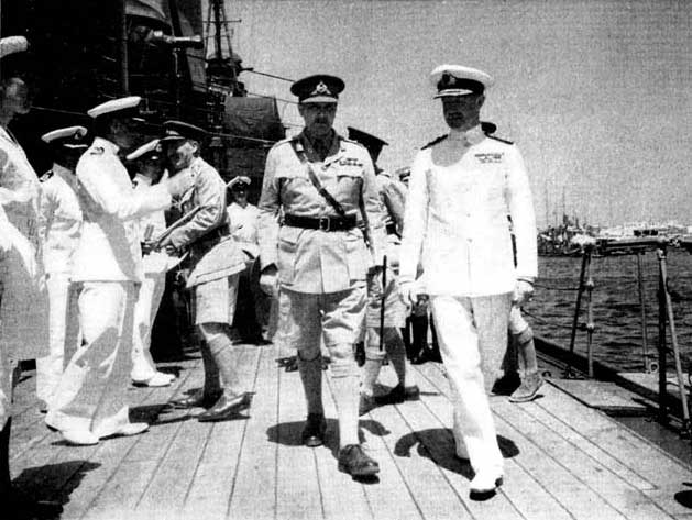 Cunningham and Major General Freyberg aboard HMS Phoebe off Crete, May 1941