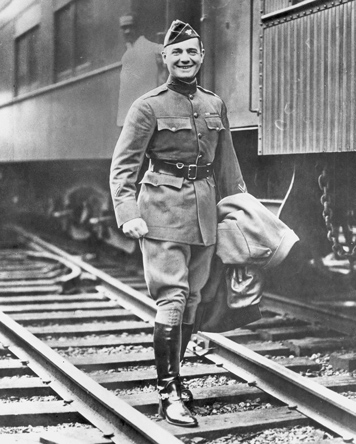 William Donovan in uniform at a rail station, 1918