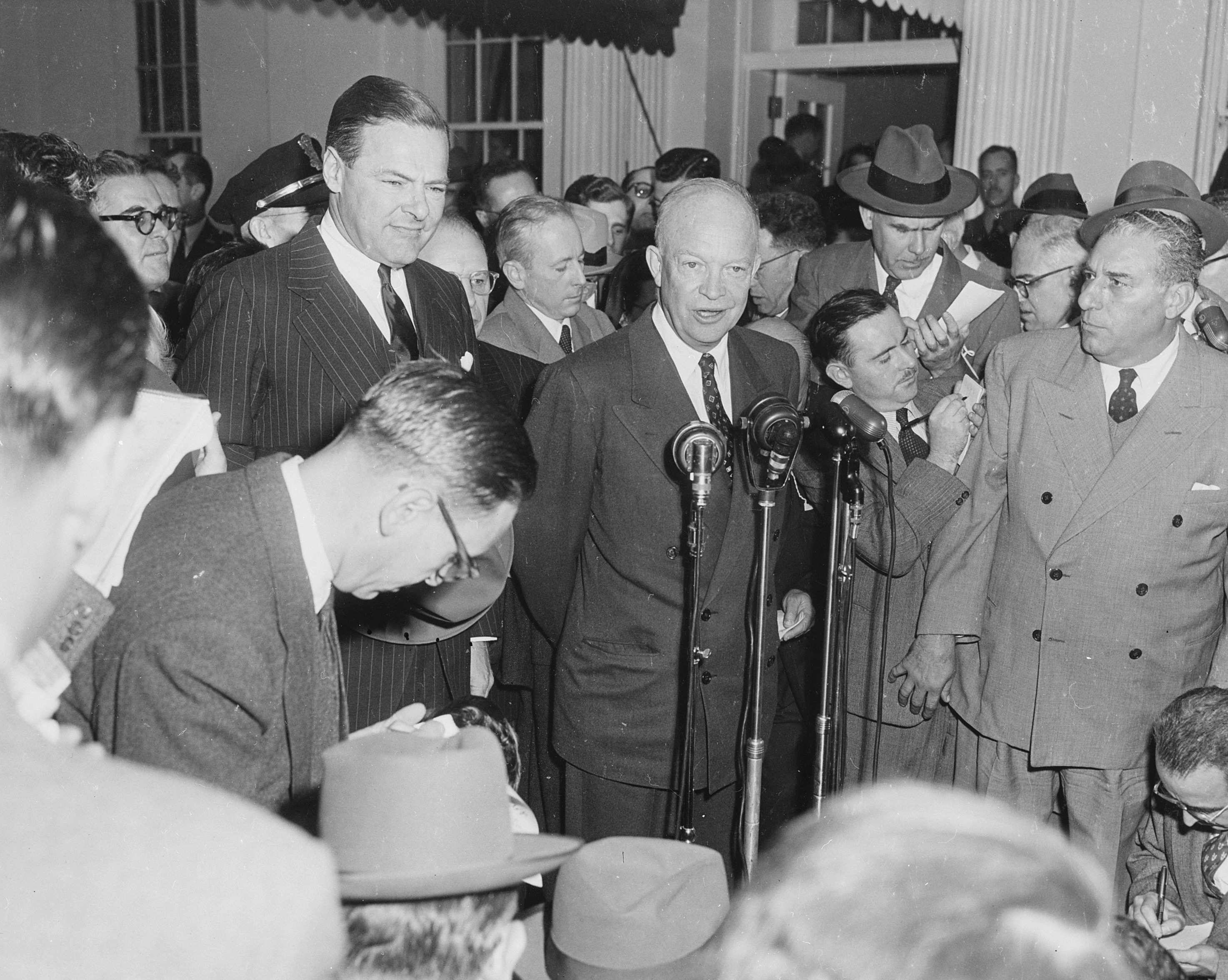 US President-elect Dwight Eisenhower speaking to reporters, White House, Washington DC, United States, 18 Nov 1952